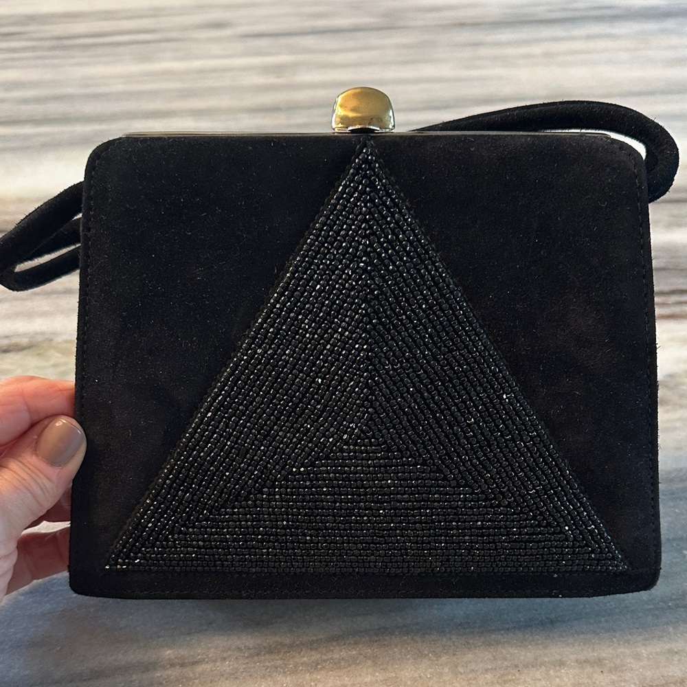 VINTAGE SUEDE AND BEADED EVENING BAG -